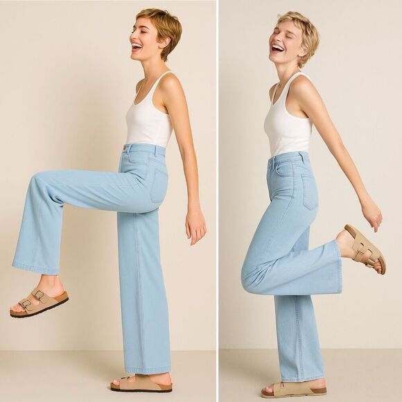 SPRWMN Light Blue Chambray Wide Leg Pants S Boho Lightweight High Waist Casual - Picture 2 of 12